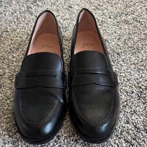 J. Crew Black Leather Penny Loafers with Pink Lining Size 8.5